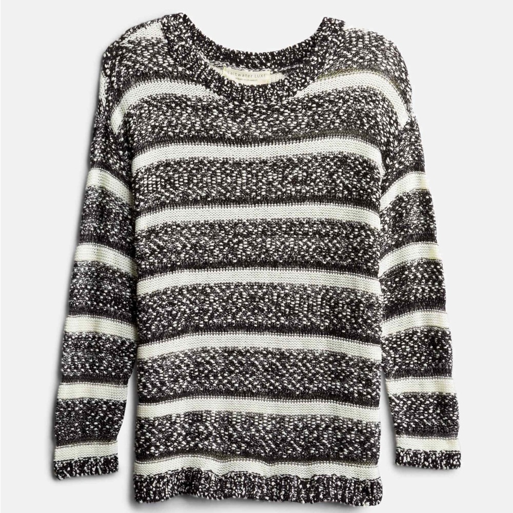 Black and White with Silver Lurex Striped Saltwater Luxe Knit Sweater